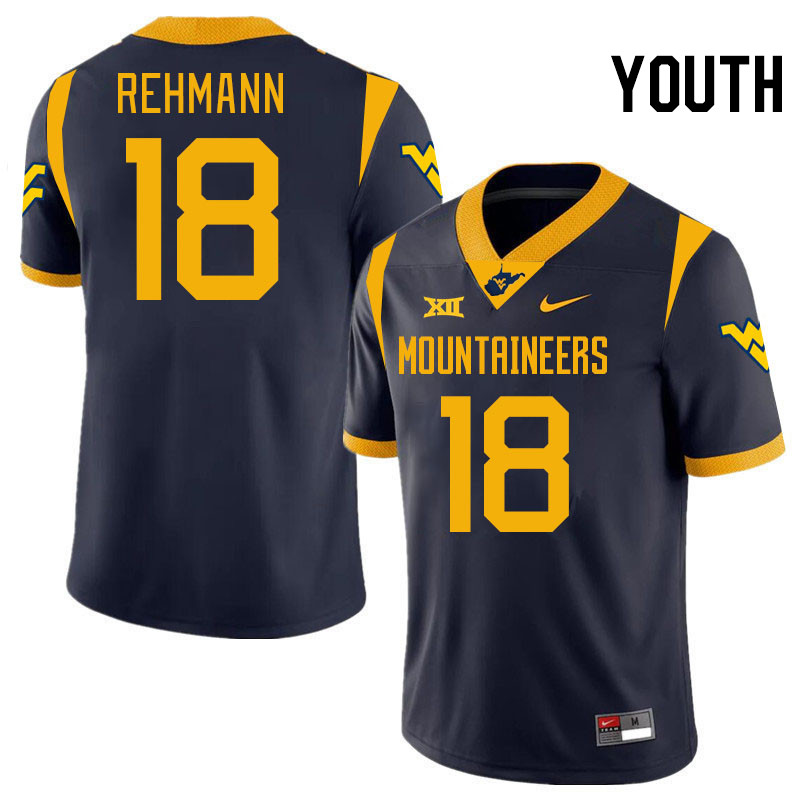 Youth #18 Brandon Rehmann West Virginia Mountaineers College 2024 New Uniforms Football Jerseys Stit